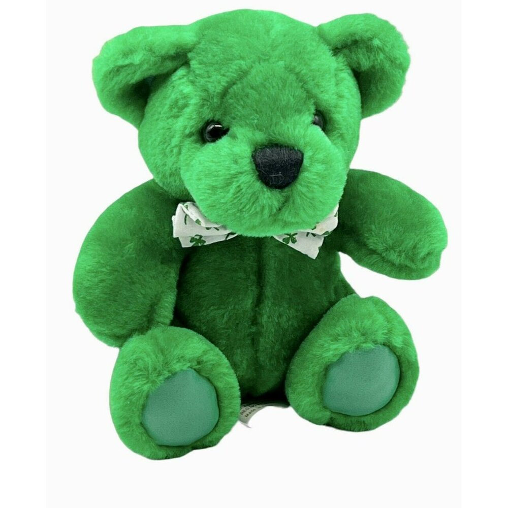 First Main Green Teddy Bear Plush 6 inc Lucky 3 Leaf Clover Bow Tie St Patrick